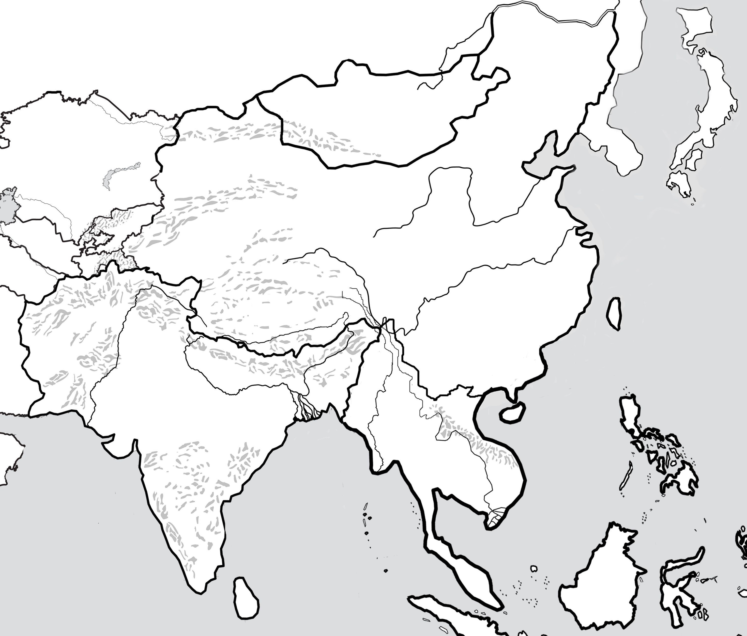 White asia. Карта зарубежной Азии пустая. Пустая карта Азии с границами стран. Политическая контурная карта Азии с границами государств.